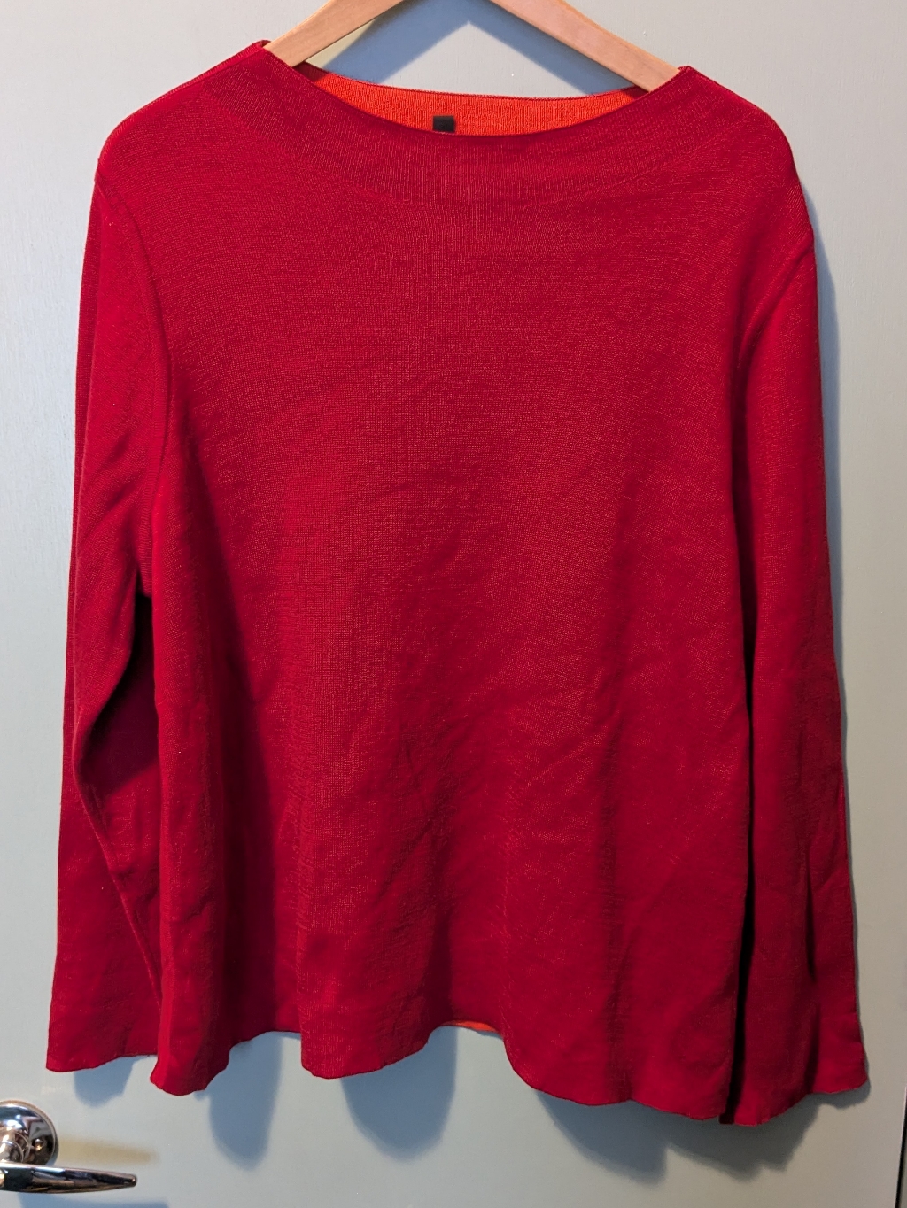 Eileen Fisher Red Silk Blend Boat Neck Sweater Orange Reversible Size Xl/18